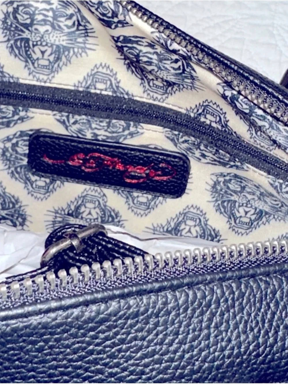 Ed Hardy Black & Pink Floral Leopard Satchel